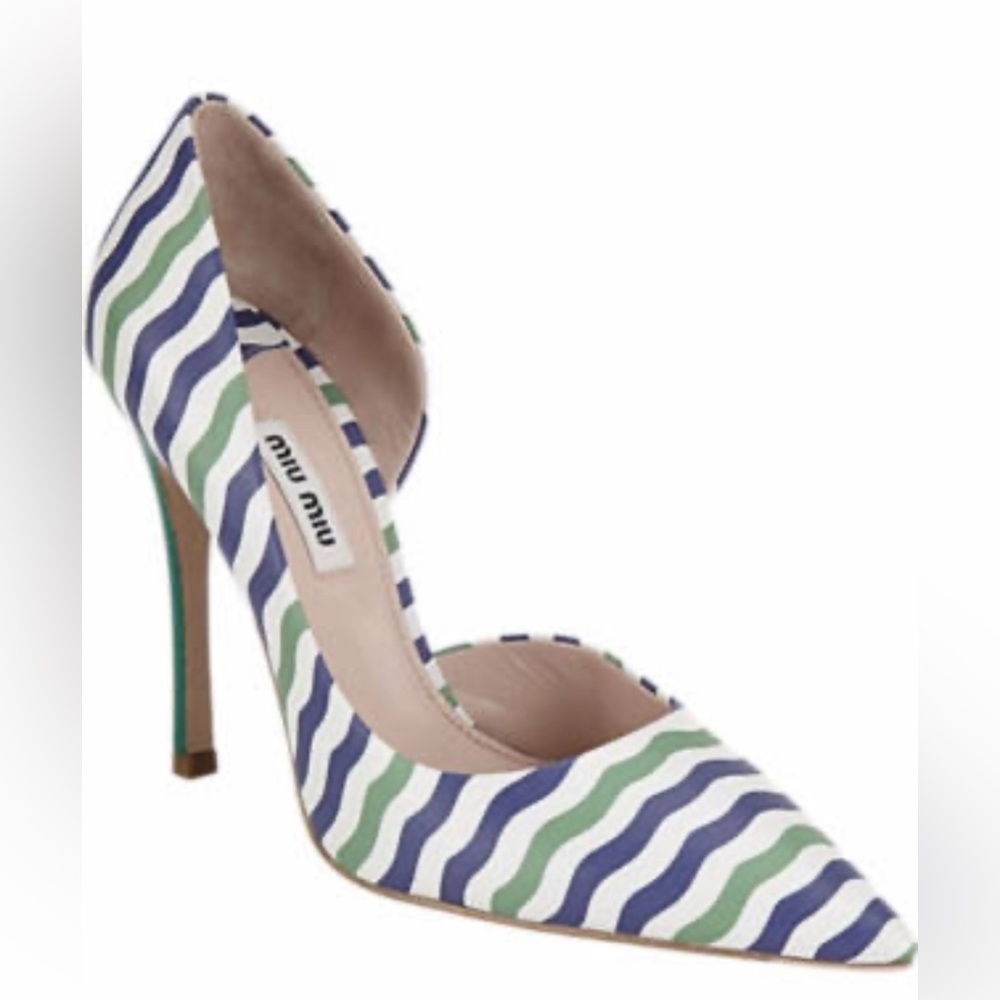 Miu Miu Striped D'Orsay Leather Pumps 39
